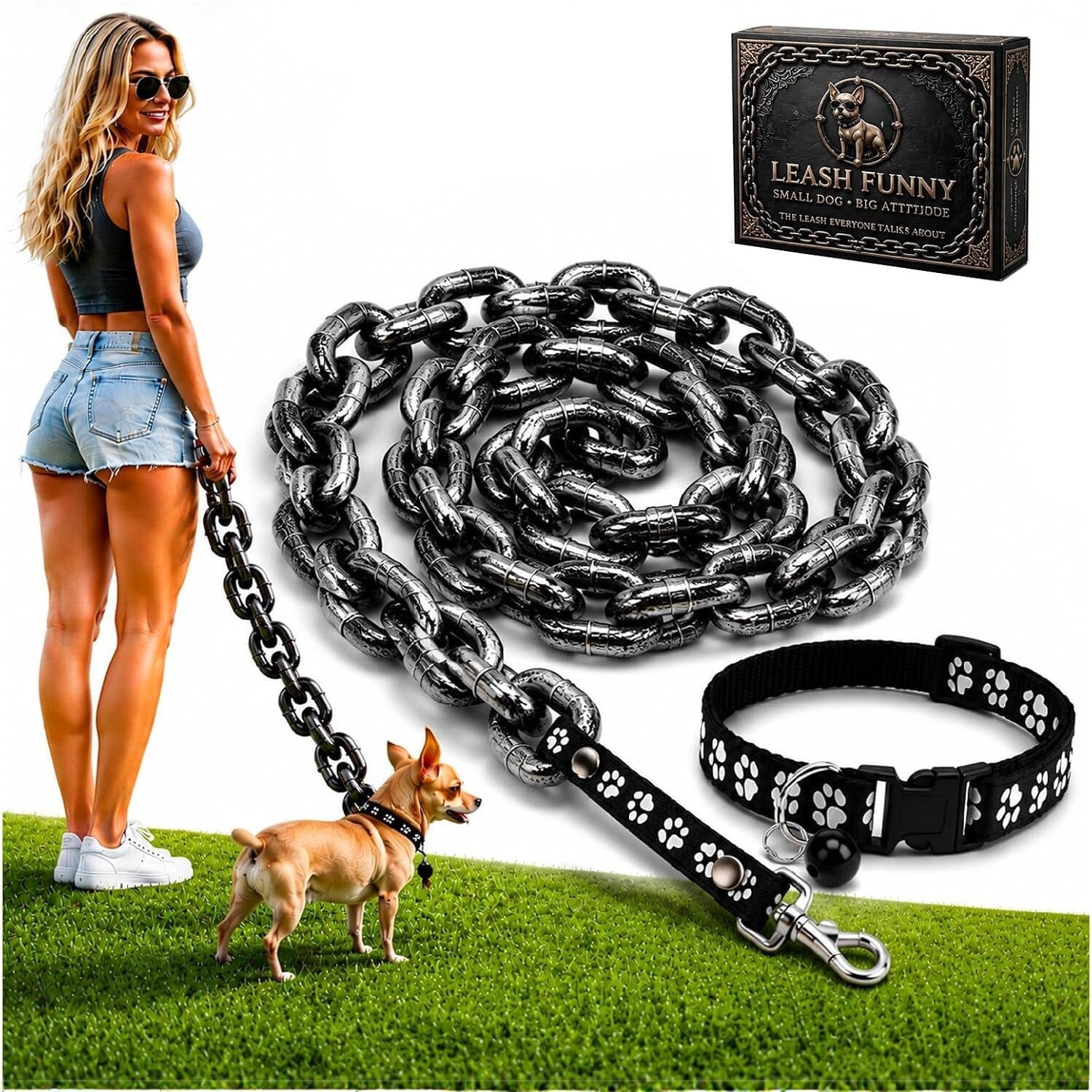 Faux chain collar and lead photo prop, main product photo