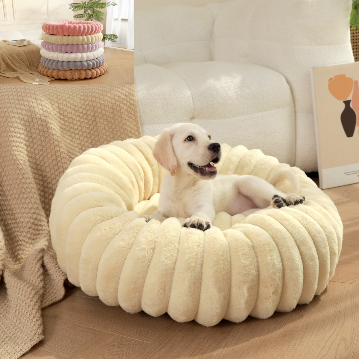 Plush round faux fur pet nest for cats, photo 1 of 80