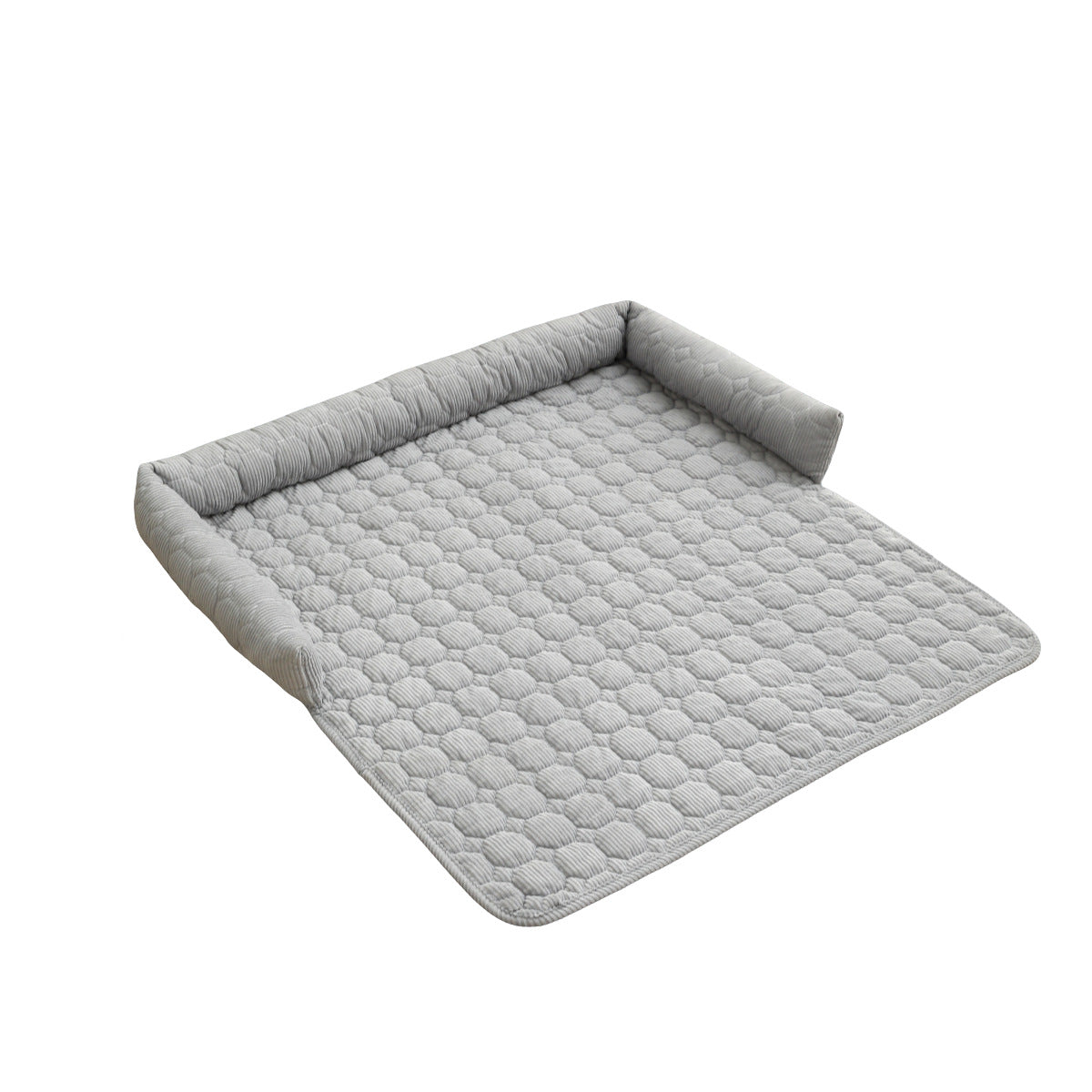 Corduroy pet sofa cushion for dogs and cats, further angle view