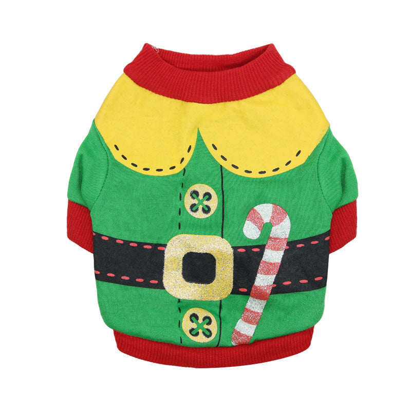 Cotton holiday pet T-shirt for small dogs and cats, showing size and shape