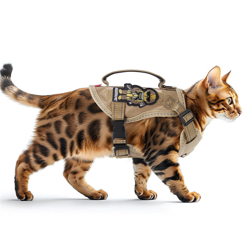 Black escape resistant cat harness with elastic lead, view 2