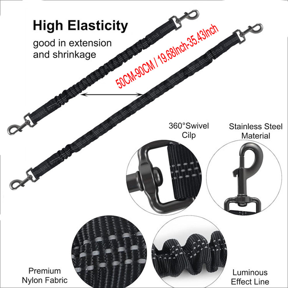 Elastic dog leads with reflective strips in ten colours