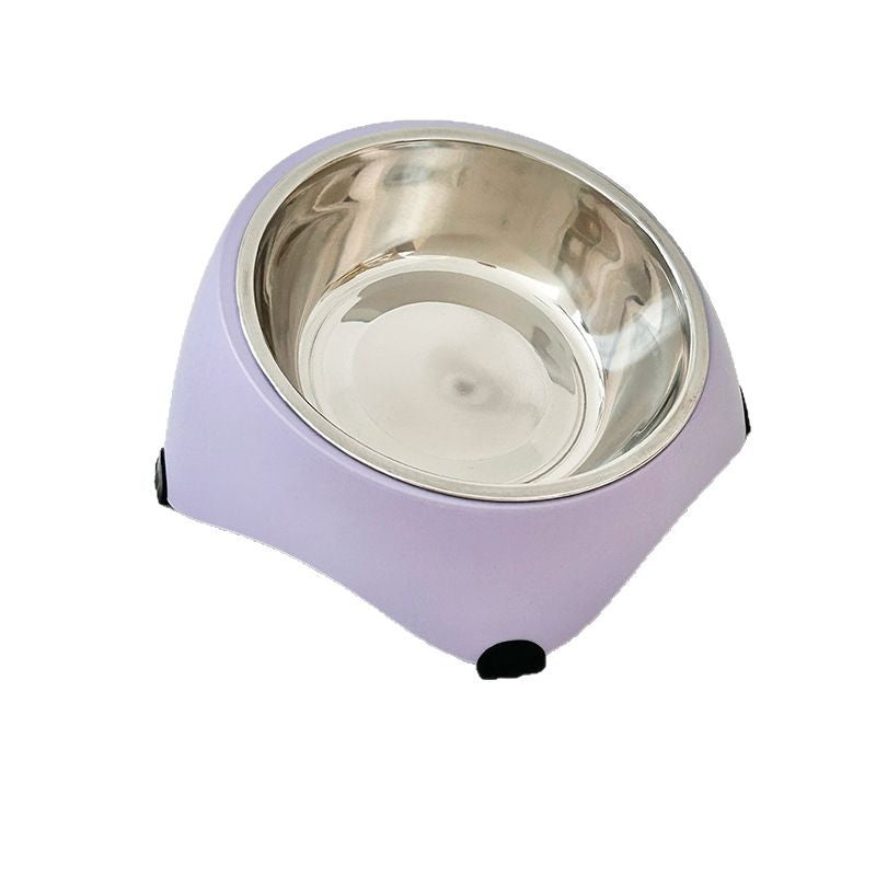 White raised tilted cat bowl with stainless steel dish, view 5