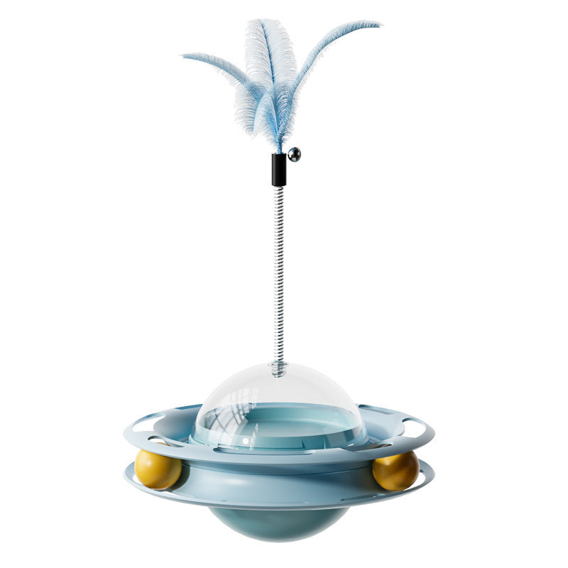 Self-Spinning Cat Turntable Toy with Feather Attachments and Weighted Tumbler Base