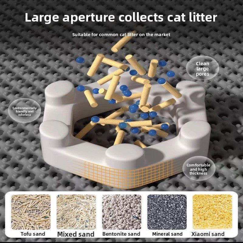 Double-layer EVA cat litter trapper mat, shown in 7 colours and styles