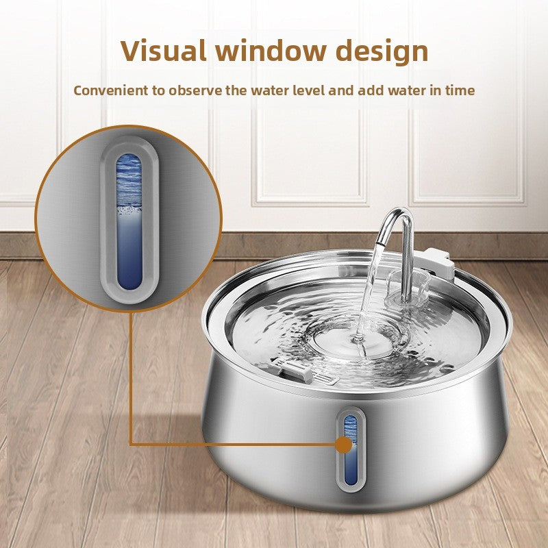 4L Stainless Steel Pet Water Fountain with Visible Window, Silent Pump and USB Power
