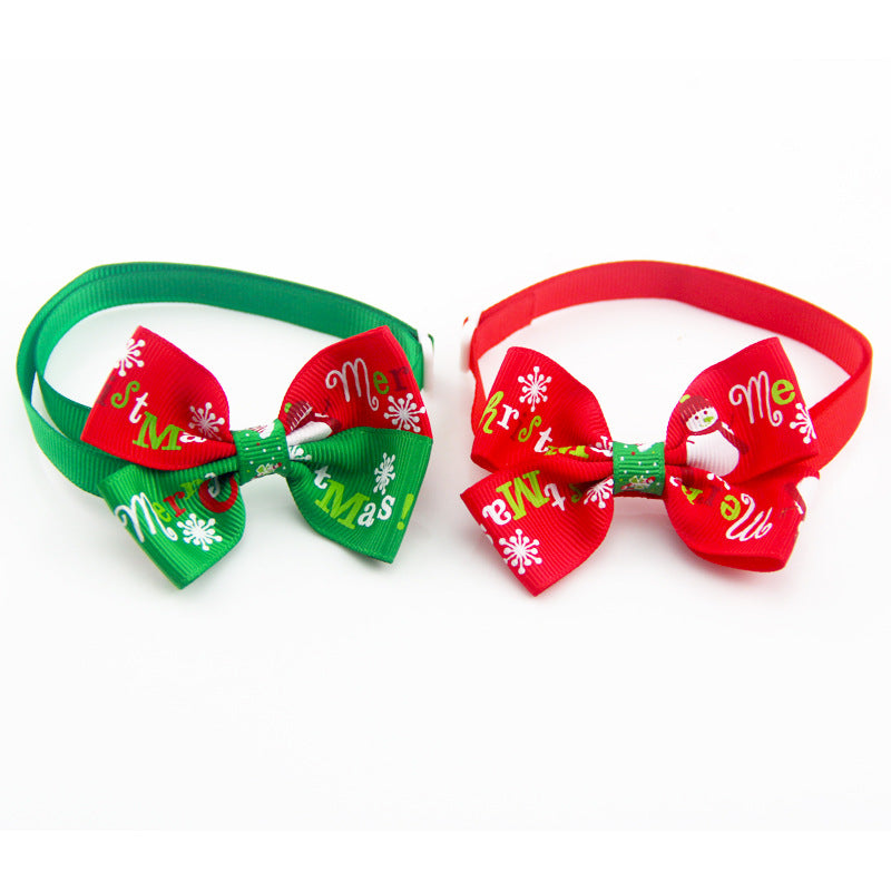Christmas ribbon bow tie collar for dogs and cats in Style 2, close-up detail