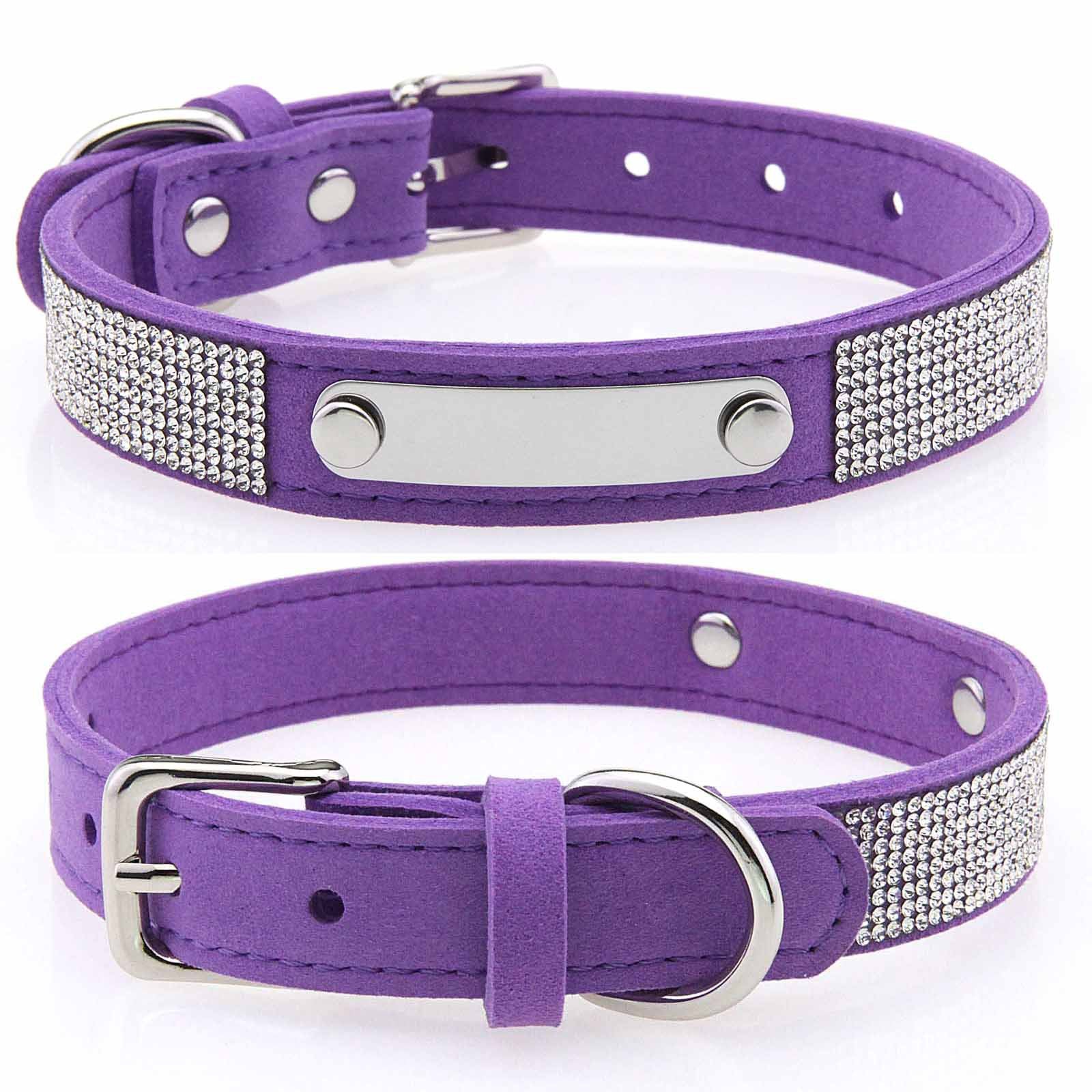 Rhinestone nylon collar for dogs and cats in Black, side view