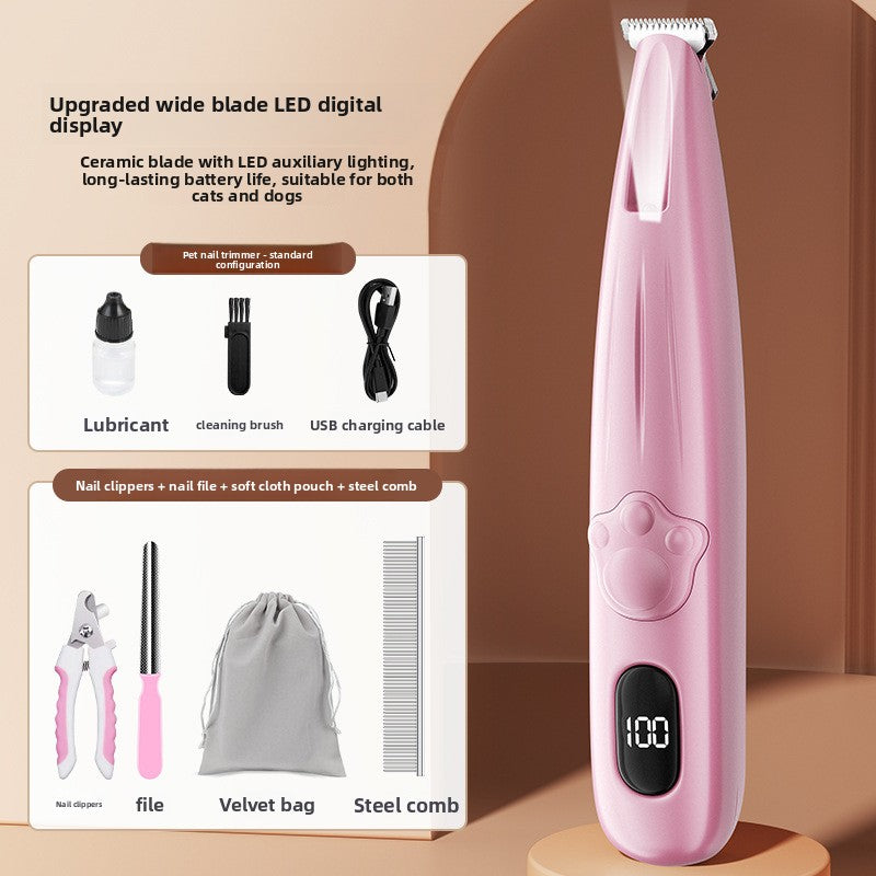 Cordless Pet Hair Trimmer with Ceramic Blade and Battery Display