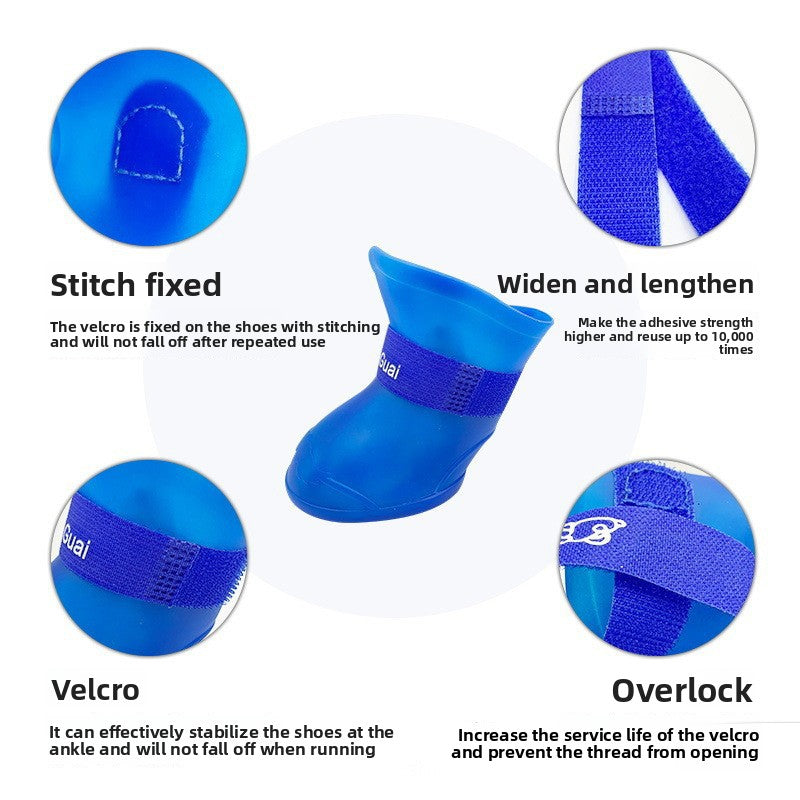 Waterproof silicone dog rain boots with non-slip soles in Black, close-up detail