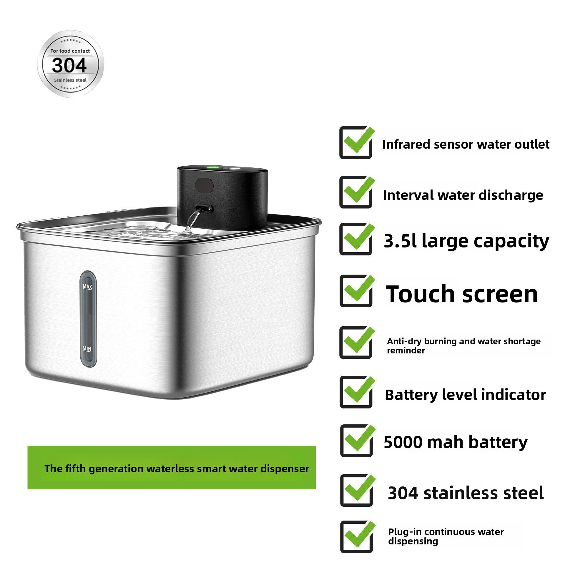 Stainless steel pet water fountain with filter, photo 2 of 9
