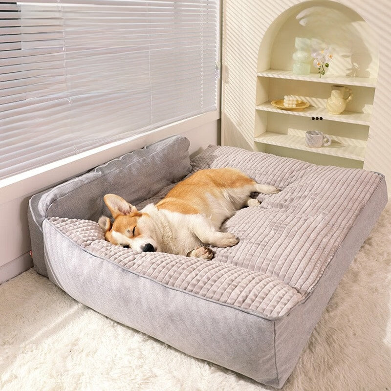 Removable washable dog bed with anti-slip base, close-up detail view