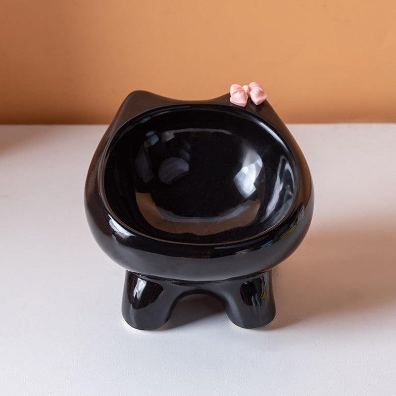 Elevated Ceramic Cat Food and Water Bowl with Weighted Non-Slip Base in Glazed Colours