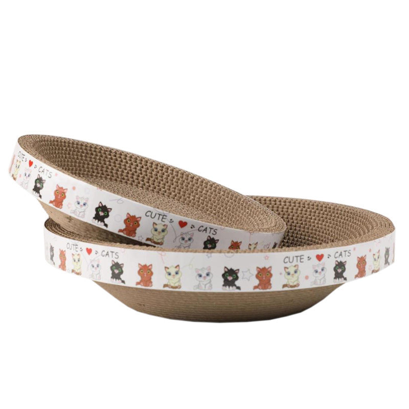 Round corrugated cardboard cat bed and scratcher bowl, small 30cm, view 3 of 9