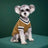Knitted preppy V-neck pet jumper vest in V-Neck Green, close-up detail