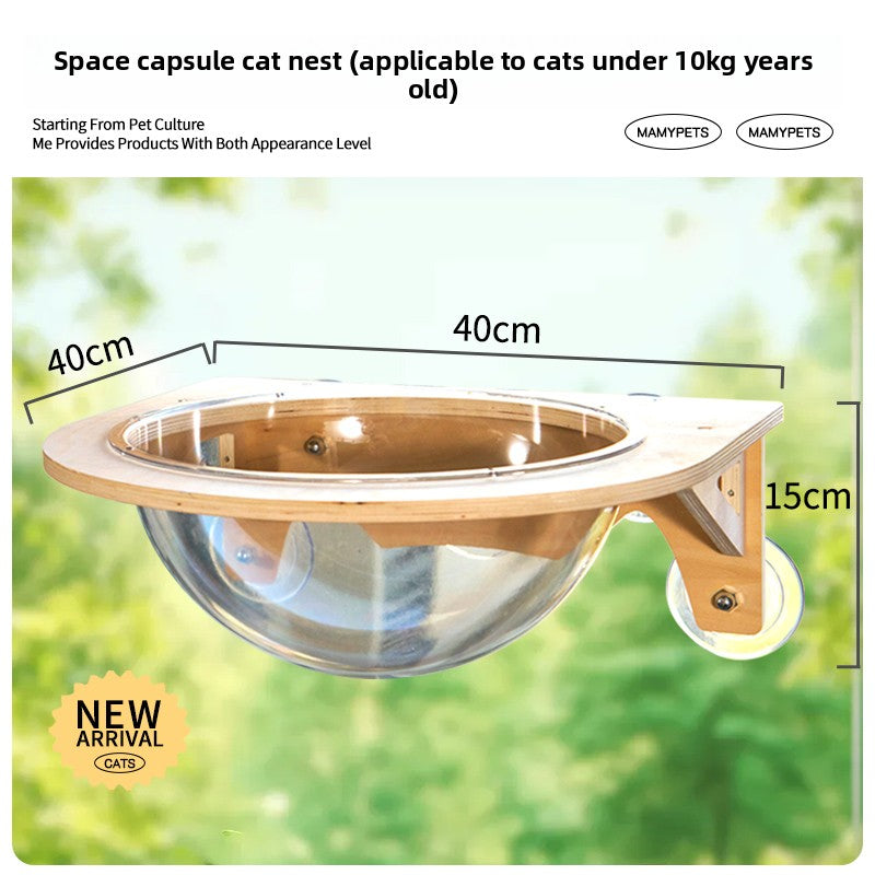 Suction cup window cat bed with clear capsule, detail photo 5