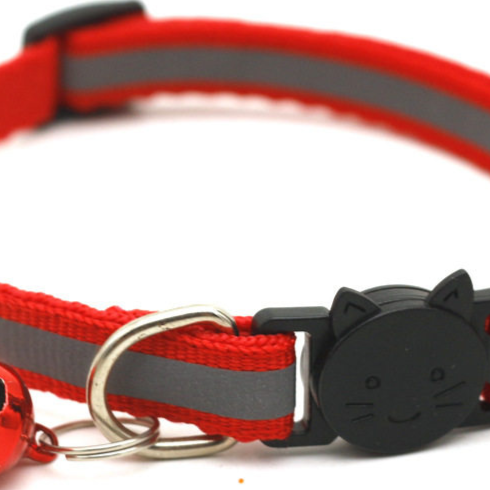 Striped reflective cat collar with bell, available from Pet Royale UK