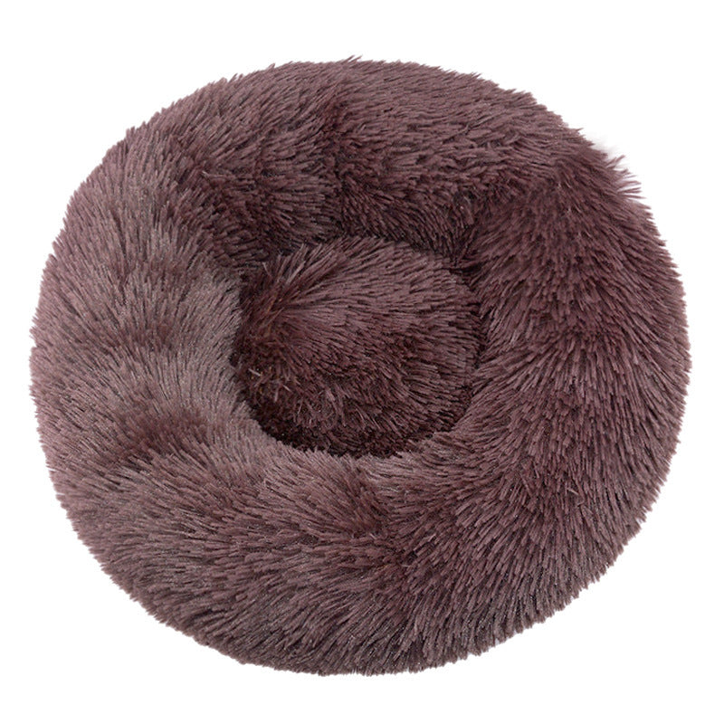 Round long plush nest bed for cats and dogs in Dark Brown