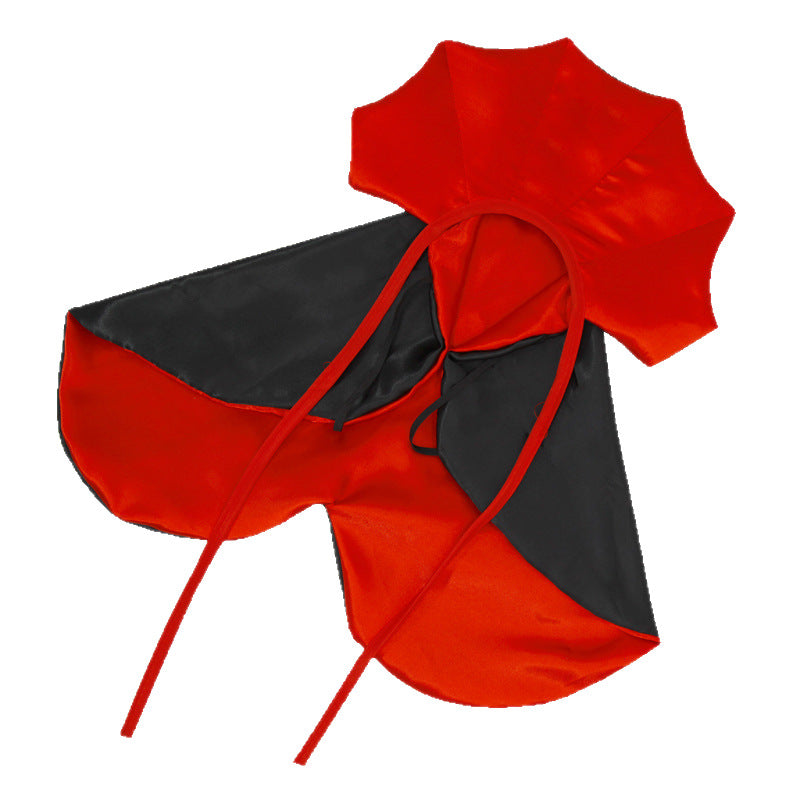 Halloween bat style pet cloak with 3D collar, showing size and shape