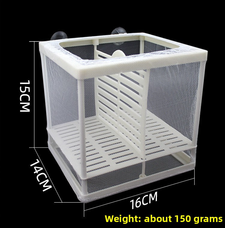 Mesh fish breeding isolation box with suction cups in aquarium, view 7