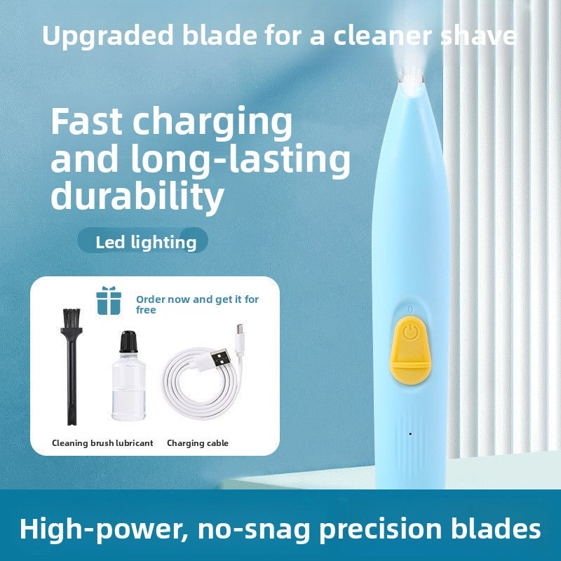 Silent Mini Paw Hair Trimmer, Battery or USB LED Models for Pets
