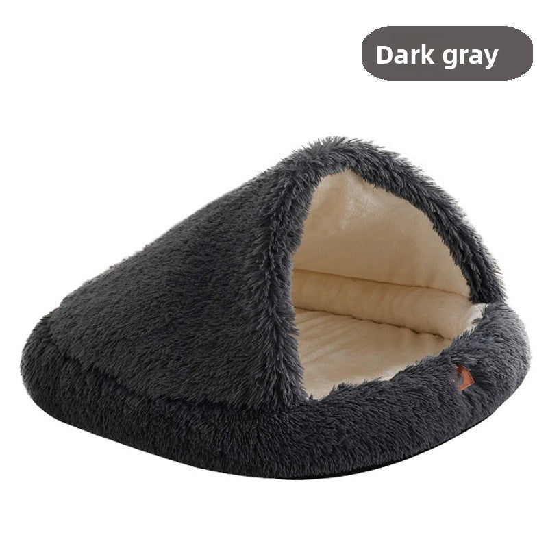 Plush enclosed cave bed for cats in gradient grey, product image 30