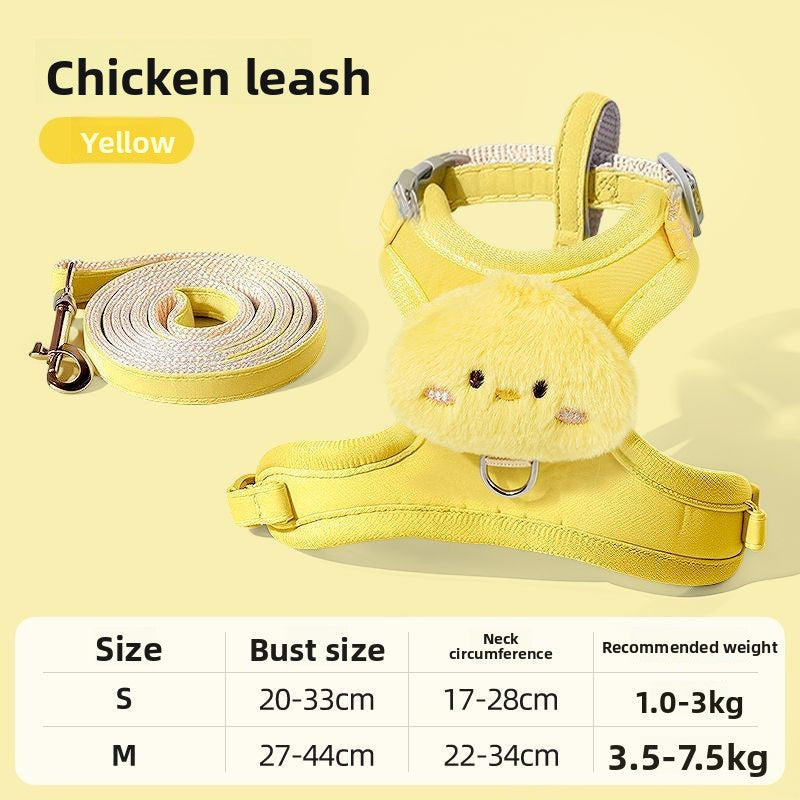 Soft cloth cat harness shown in pink and yellow with lead