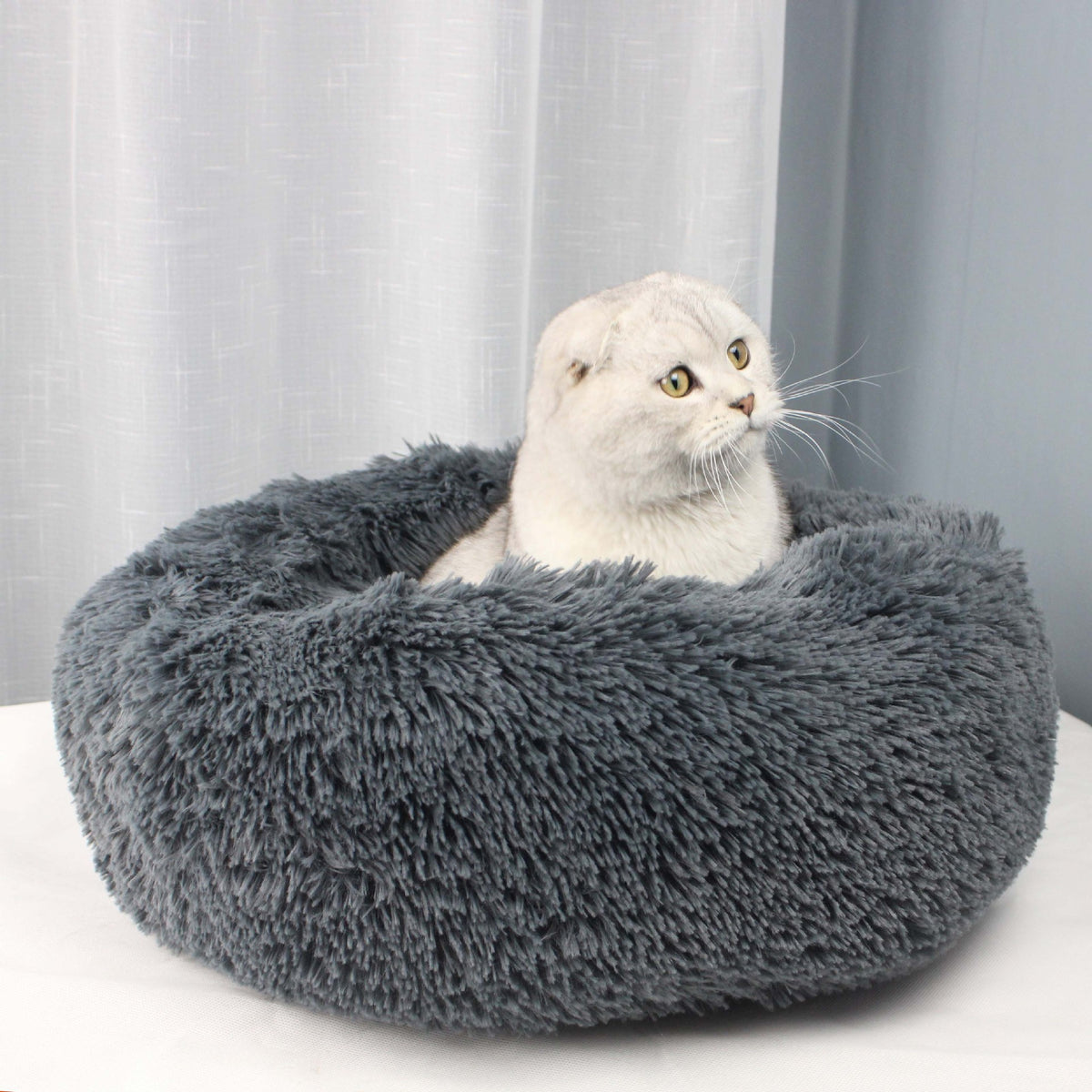 Round velvet cat bed mat for winter in Dark Grey, size 40cm