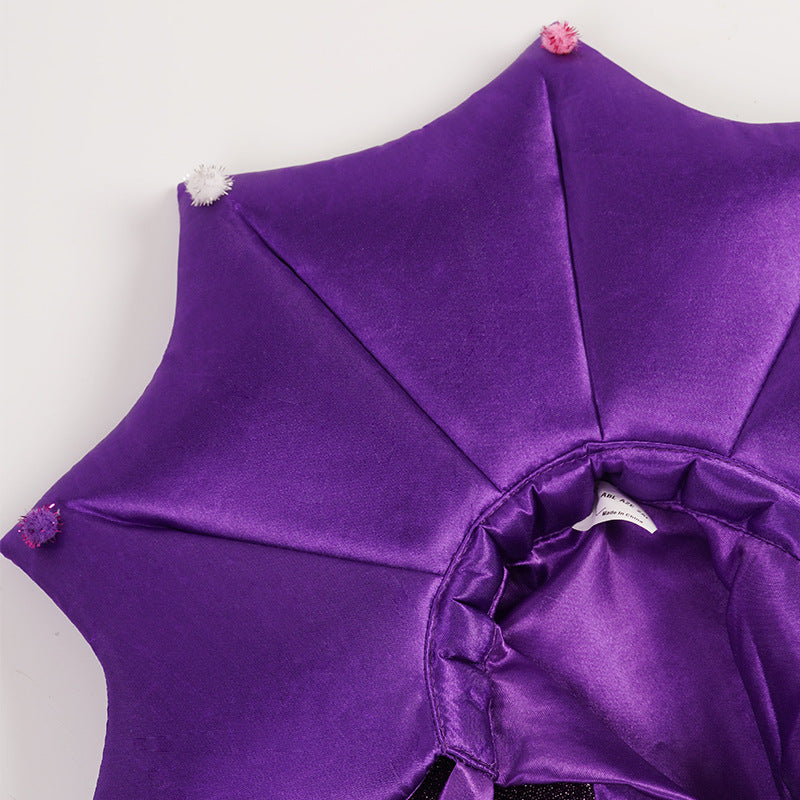Halloween purple bat cloak for cats and dogs, in a home setting