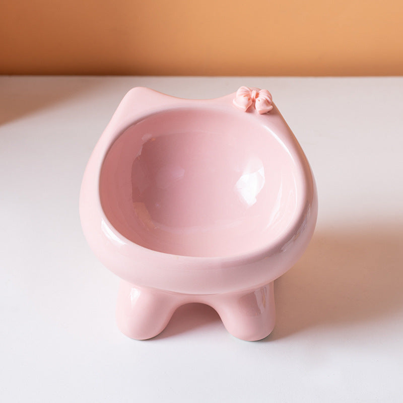 Elevated Ceramic Cat Food and Water Bowl with Weighted Non-Slip Base in Glazed Colours