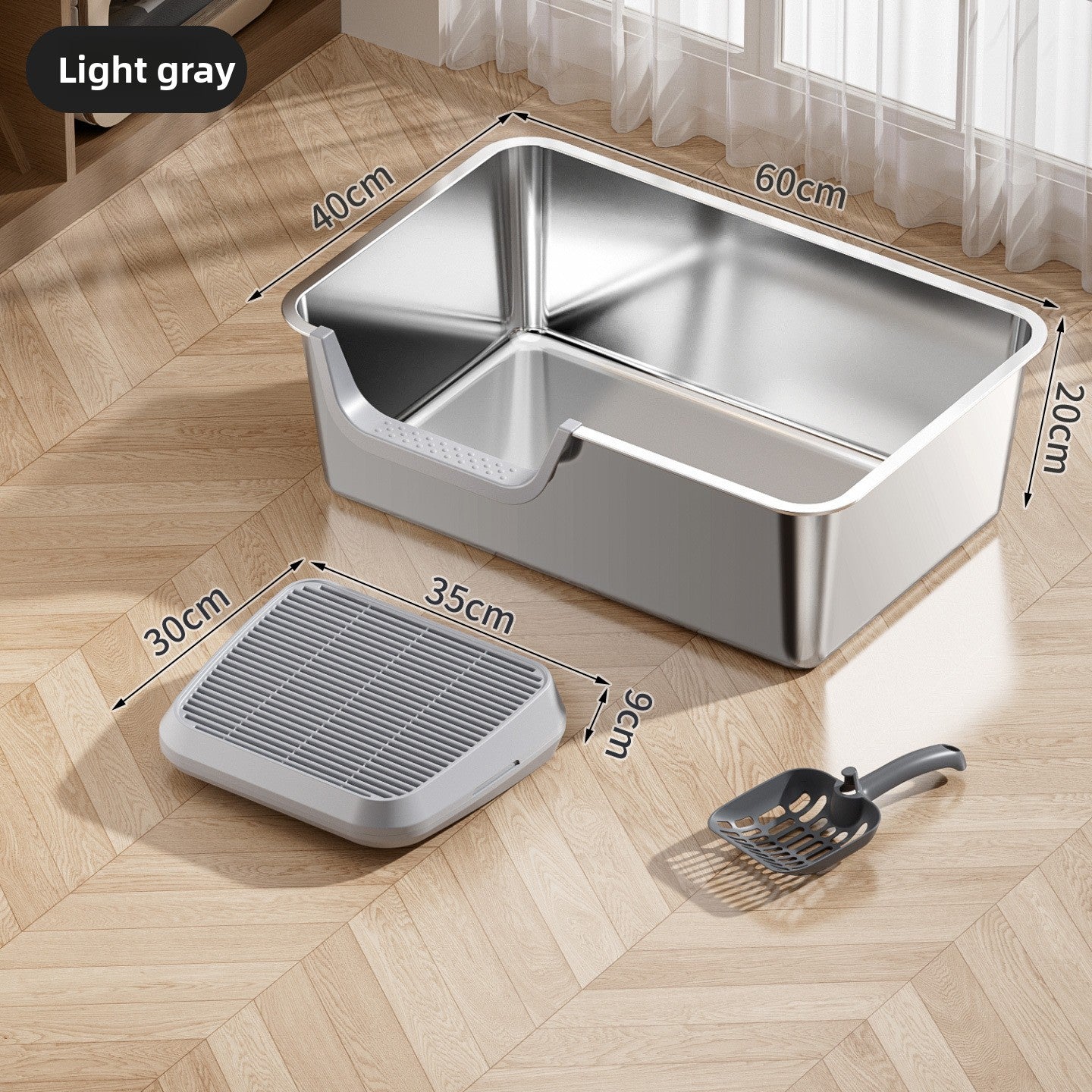Stainless Steel Cat Litter Box, Front or Side Opening Anti-Splash