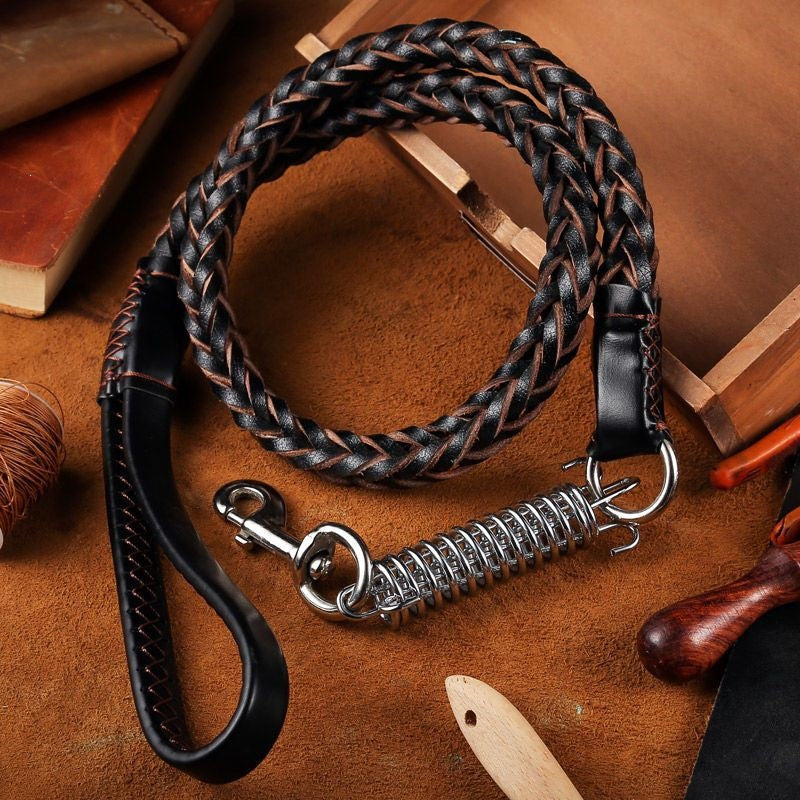 Wide black dog collar and lead, main product photo