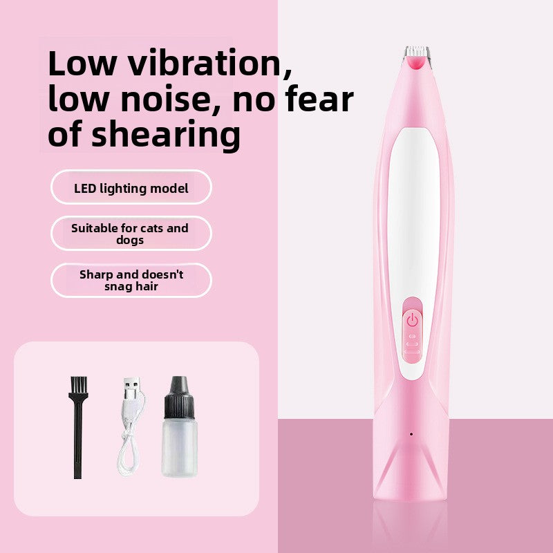 Cordless Dog Paw Trimmer with LED Light and Rounded Safety Blades