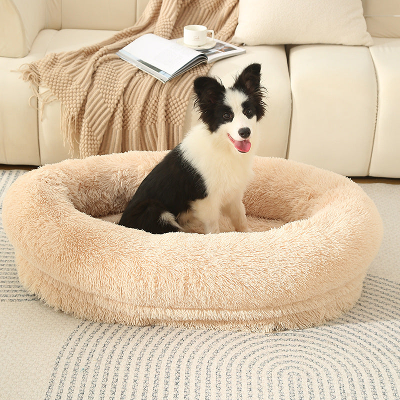 Raised edge cotton dog bed with curved sides and soft cushion, photo 31
