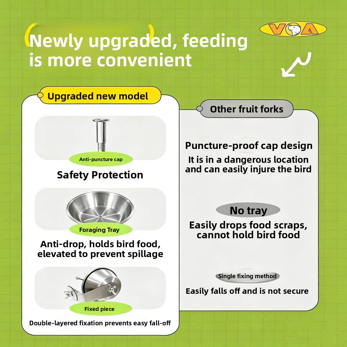 Stainless steel bird feeder with fruit fork and vegetable hook, view 3