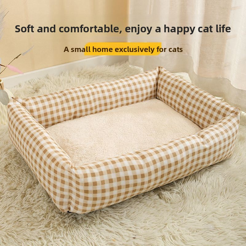 Soft flannel pet bed mat in Yellow Plaid, size 62 x 47cm