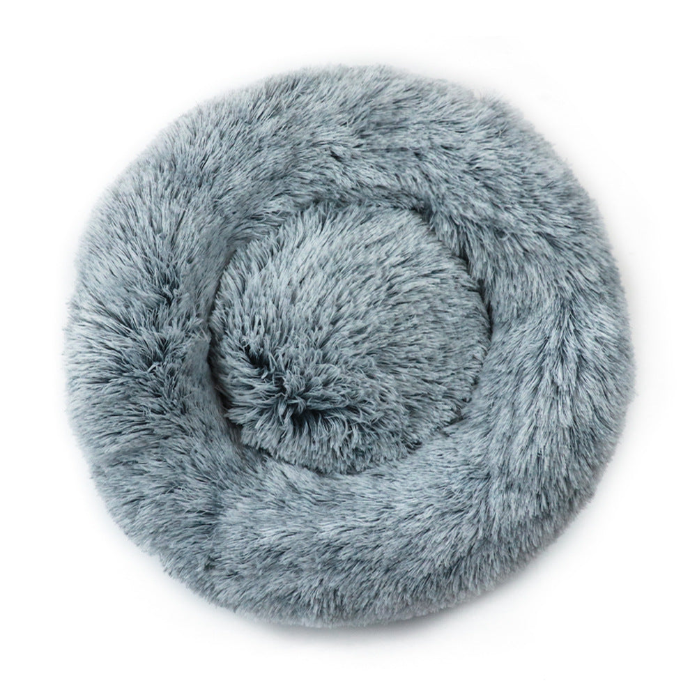 Round Long Plush Donut Bed for Cats and Small Dogs, Washable