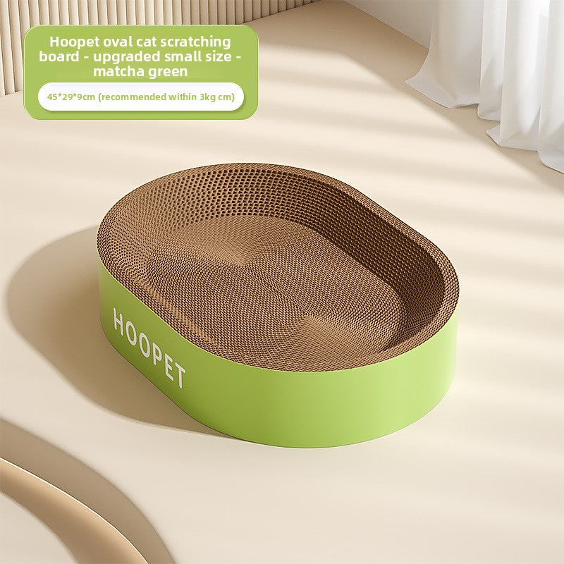 Oval corrugated cat scratching board bed in matcha green, view 4 of 11