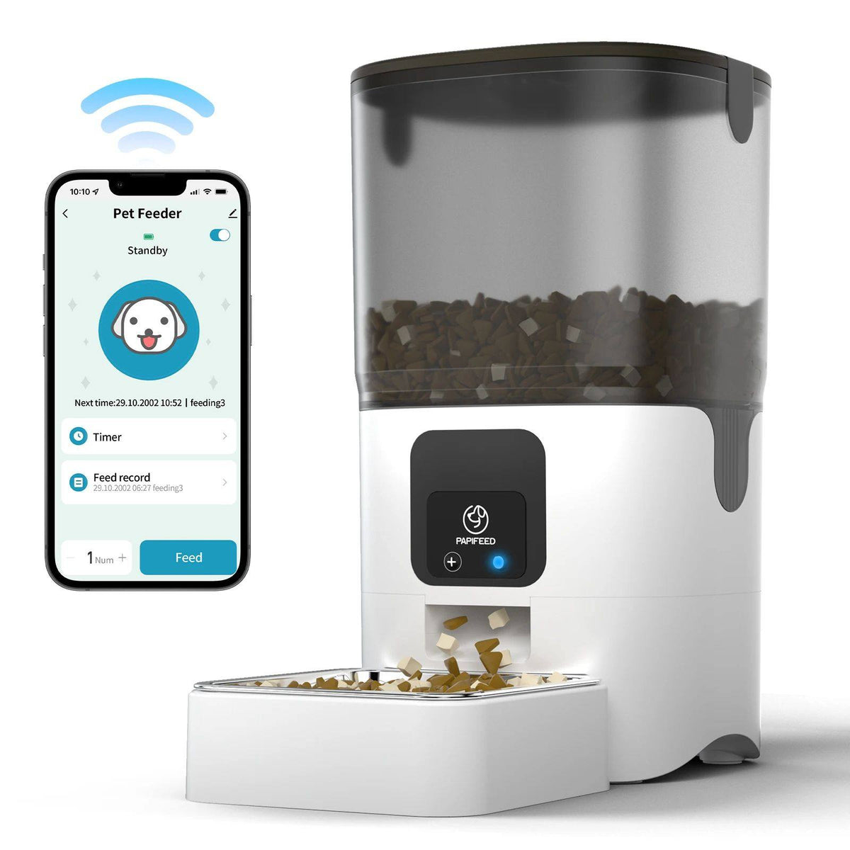 6L WiFi Smart Automatic Cat Feeder with App Control and Stainless Steel Bowl