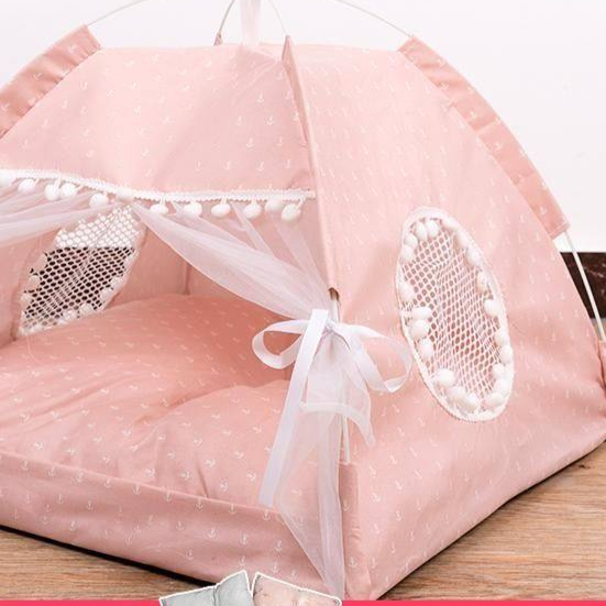 Pink enclosed cat tent bed with soft lining, view 45