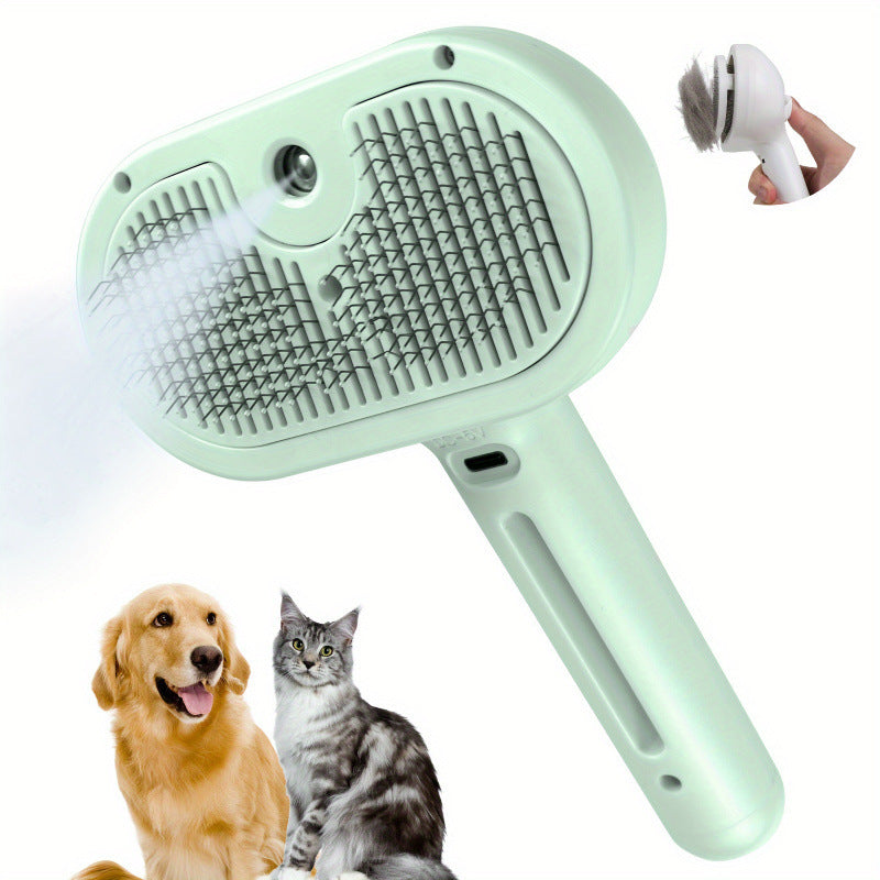 3-in-1 Steam Spray Pet Brush, Rechargeable Misting Massage Comb