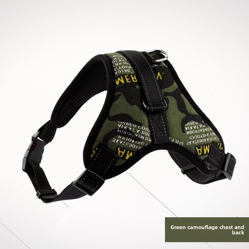 Padded cloth dog harness with Union Jack design in Union Jack, material detail