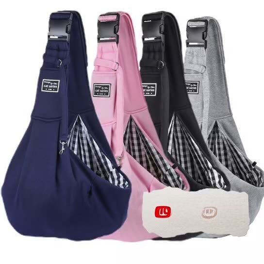 Foldable grey pet shoulder carrier bag with a small dog inside, view 5