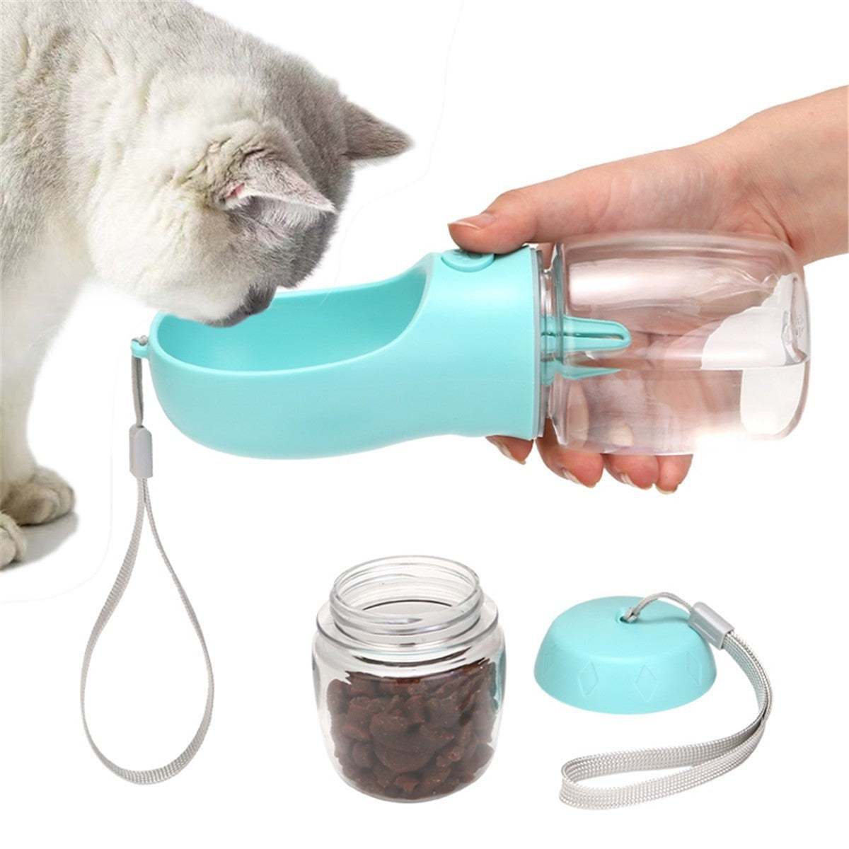 Portable Leakproof Pet Water Bottle with 80g Food Storage, 350ml or 550ml, for Dogs