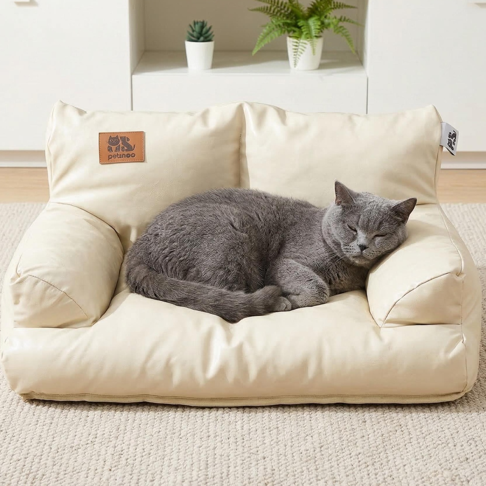 Waxed faux leather pet sofa bed with backrest for small dogs, photo 1 of 17