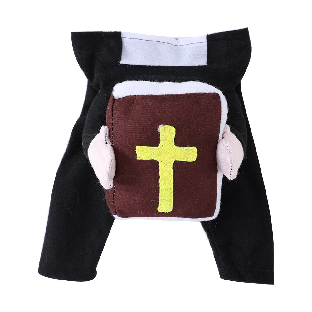 Small dog dressed in a priest Halloween costume