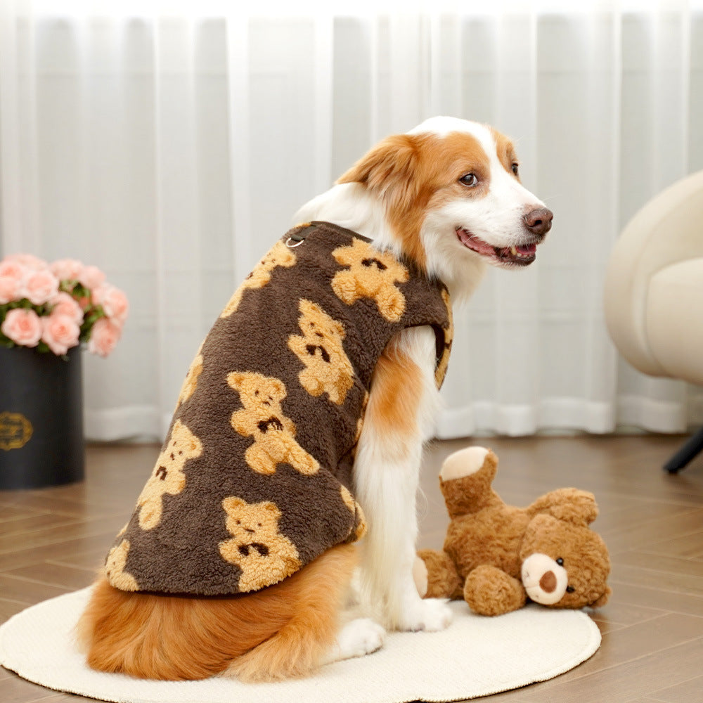 Cartoon bear pet sweatshirt for dogs and cats in White Bear, side view