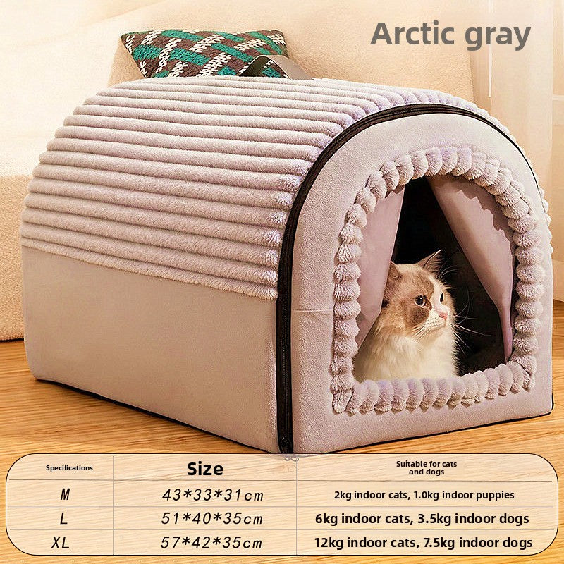 Grey enclosed pet house tent with door curtain, view 7