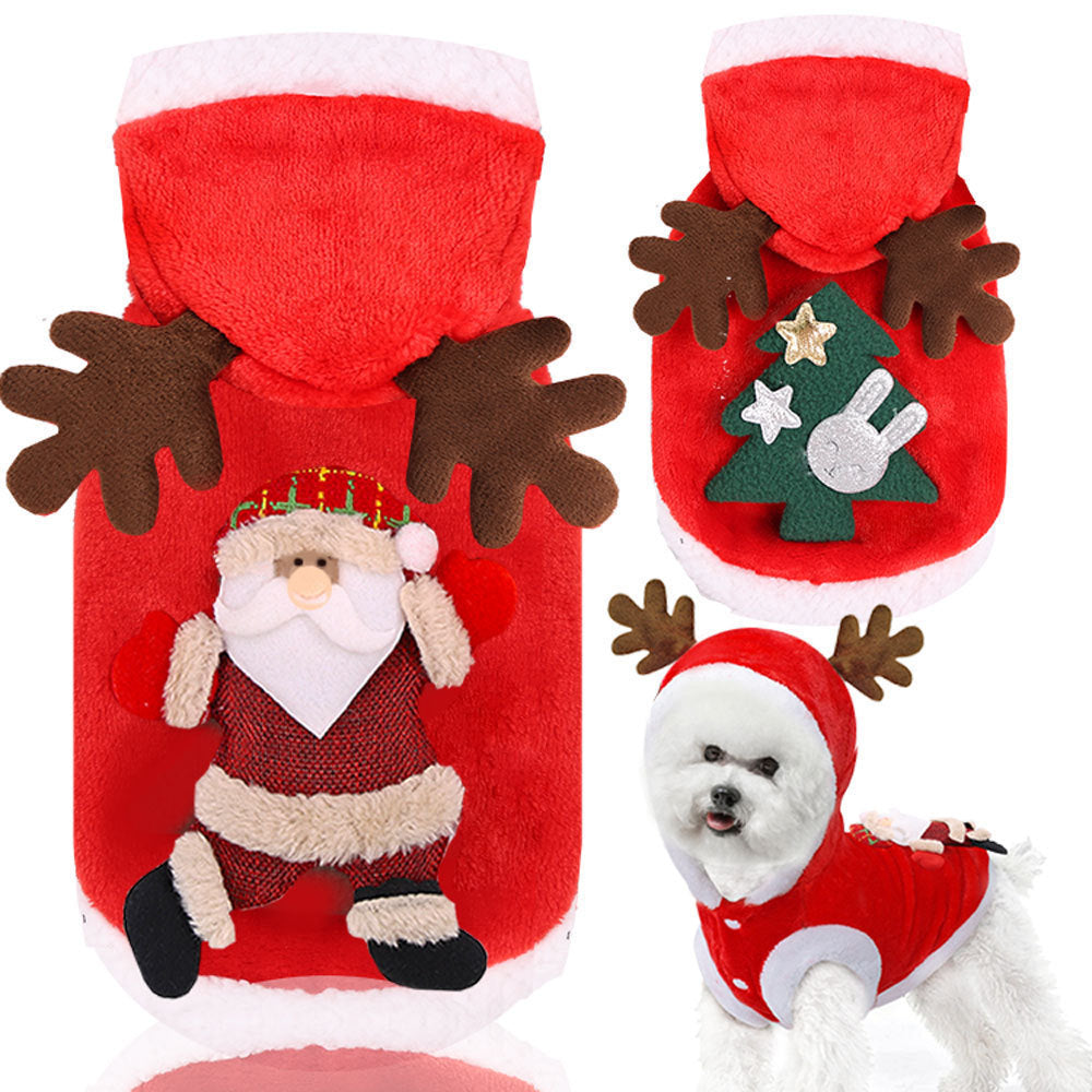 Flannel Christmas antler hooded pet costume in Antler Hood, front view