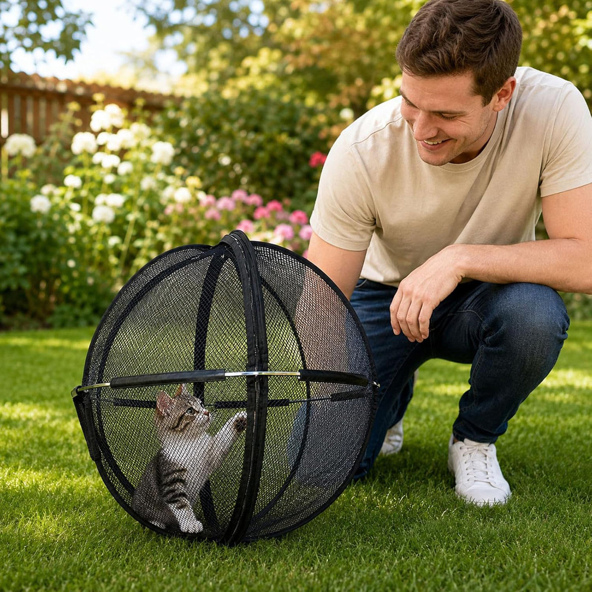 Black pop-up pet ball tent cage with mesh sides, photo 2